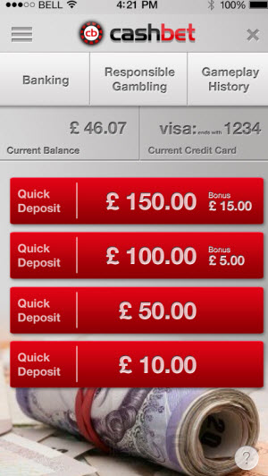 CashBet mobile screen