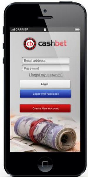 CashBet login screen