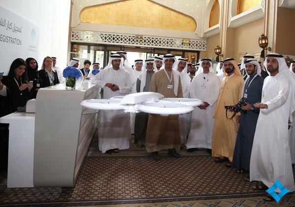 UAE Prime Minister Sheikh Mohammed attends early tests of the drones that will deliver government parcels.