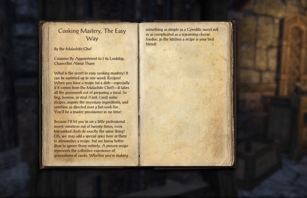 A cookbook from The Elder Scrolls Online.