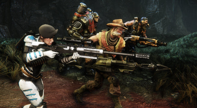 A human squad in Evolve