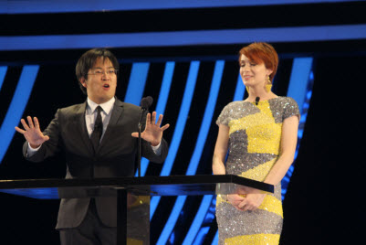 Freddie Wong and Felicia Day at Dice Awards in Las Vegas