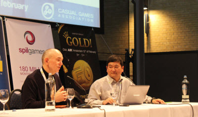 Peter Molyneux and Dean Takahashi at Casual Connect Europe