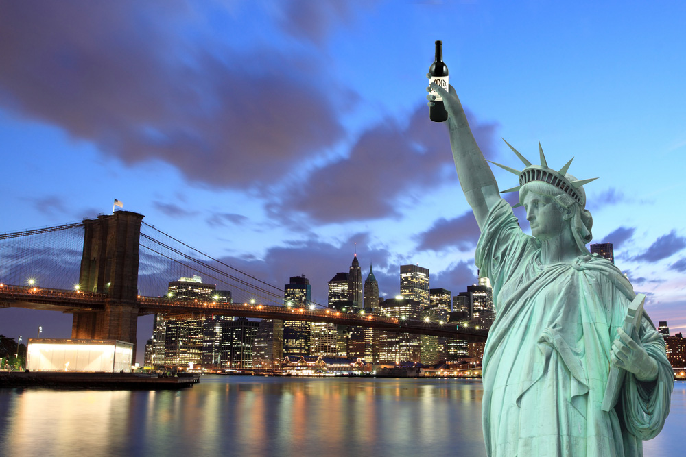 A rare glimpse of the Statue of Liberty partying in front of the Brooklyn Bridge.