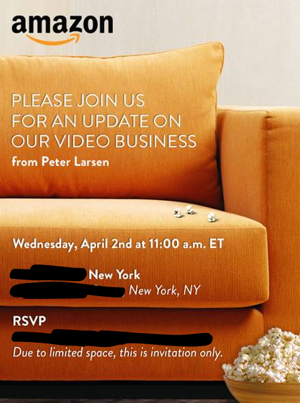 The invitation Amazon sent for a press event to discuss the company's video business.