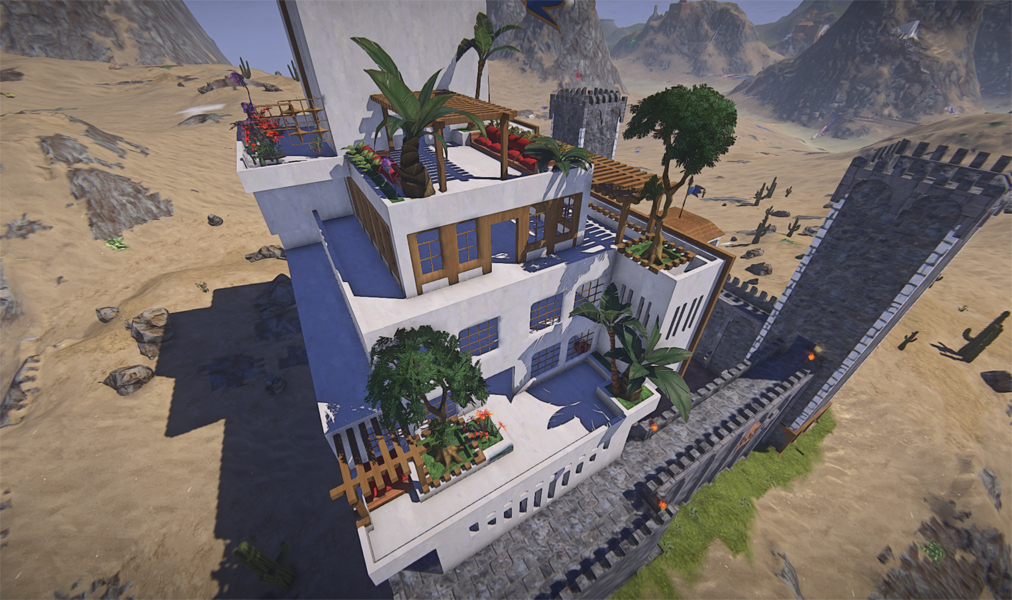 A picture of a house in the desert, which was built by a player in EverQuest Next Landmark.