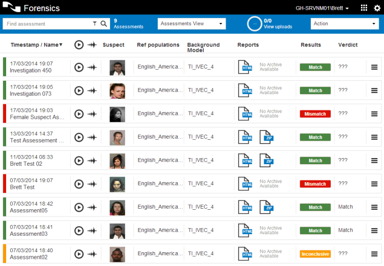 A screenshot from Nuance Forensics