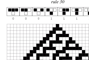 A simple cellular automaton, dubbed 'Rule 30' by Wolfram.