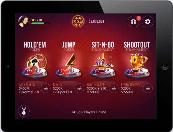 Zynga Poker lobby