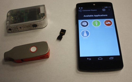 Consumer Physics Scio prototypes with smartphone.
