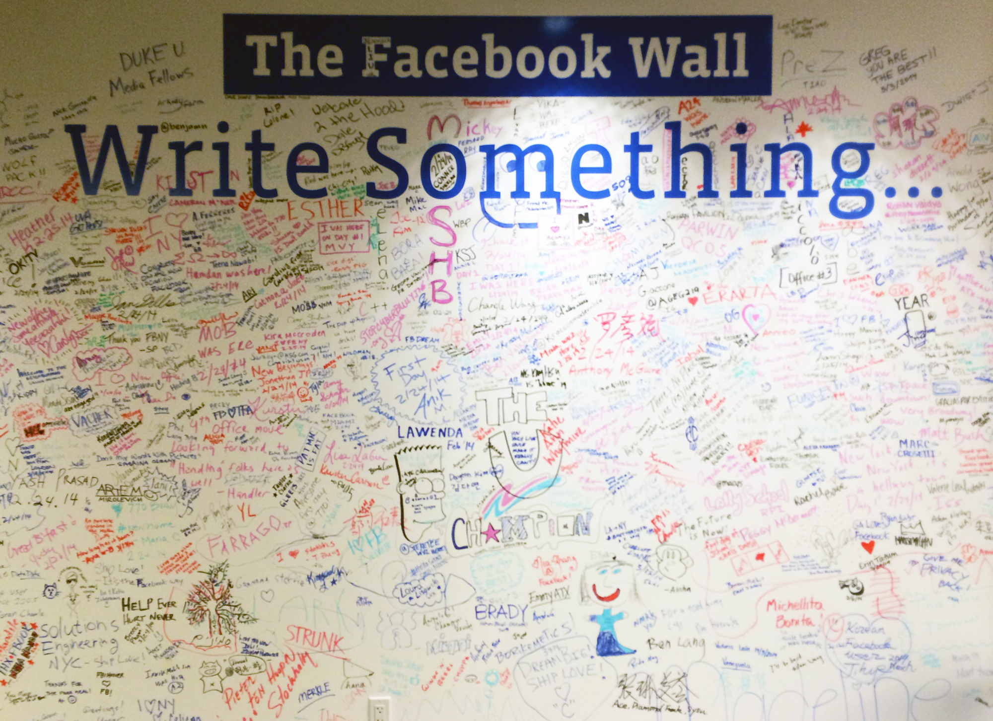 The "wall" in Facebook's New York City office.
