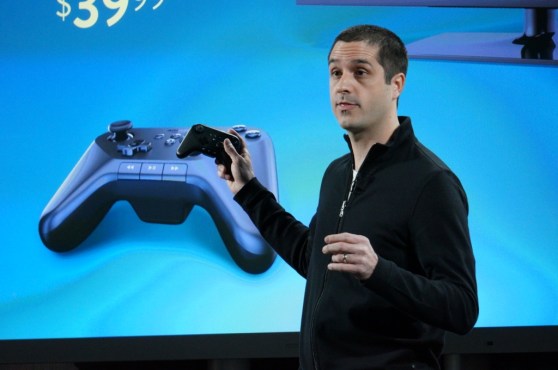 Amazon's Mike Frazzini showing off the Kindle Fire TV's game controller