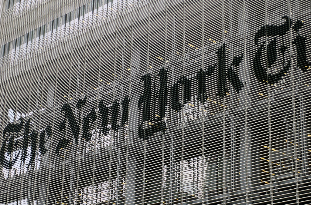 The New York Times 8th Avenue building sign.