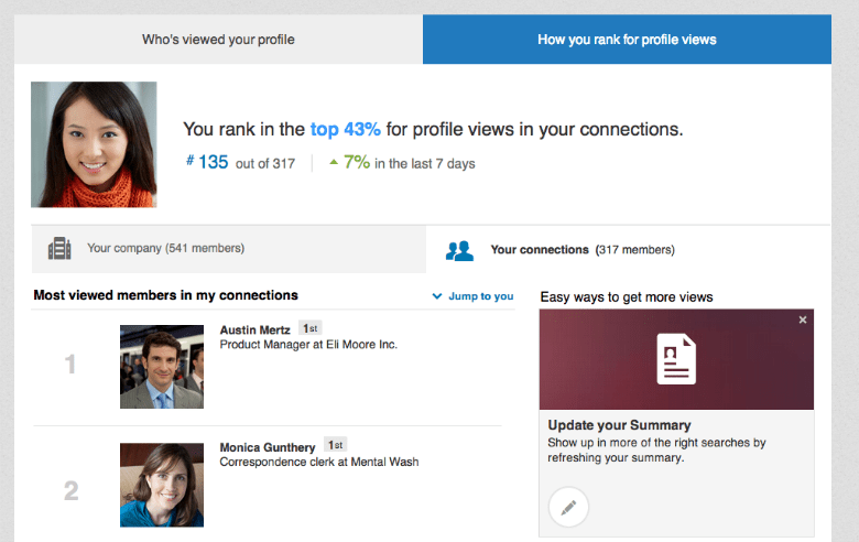 Screen shot of LinkedIn's new How You Rank page.