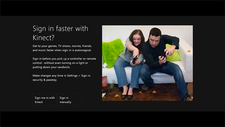 Signing in with Kinect.