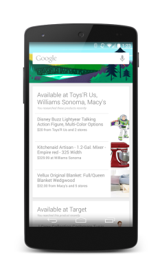 New shopping reminder cards on Google Now for Android.