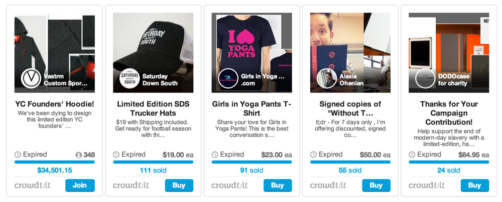 Sell Something campaigns on Crowdtilt.