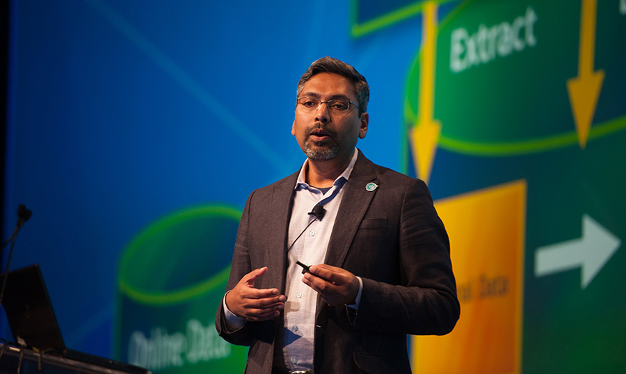 George Mathew, president and chief operating officer of Alteryx, speaks at the company's "Inspire" user conference.