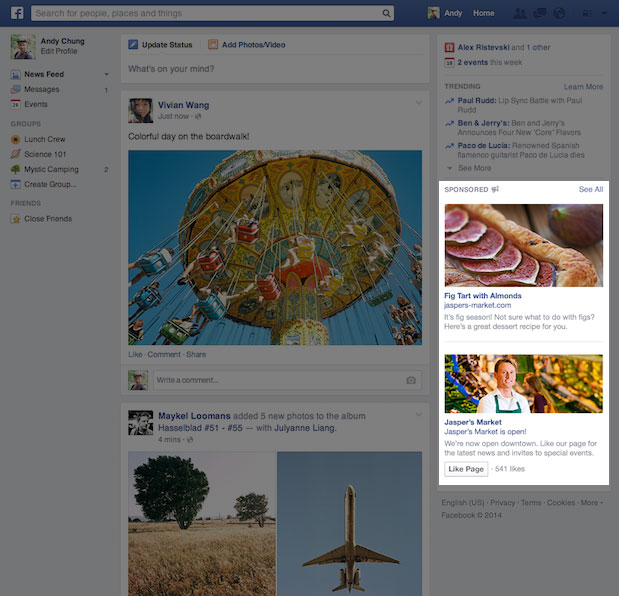 Facebook's new column ad design.