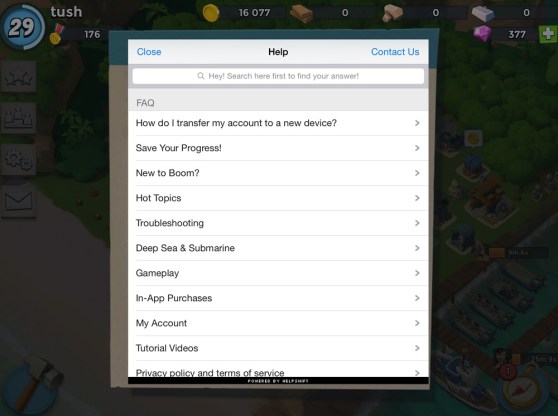 Helpshift is used in Supercell's Boom Beach app.