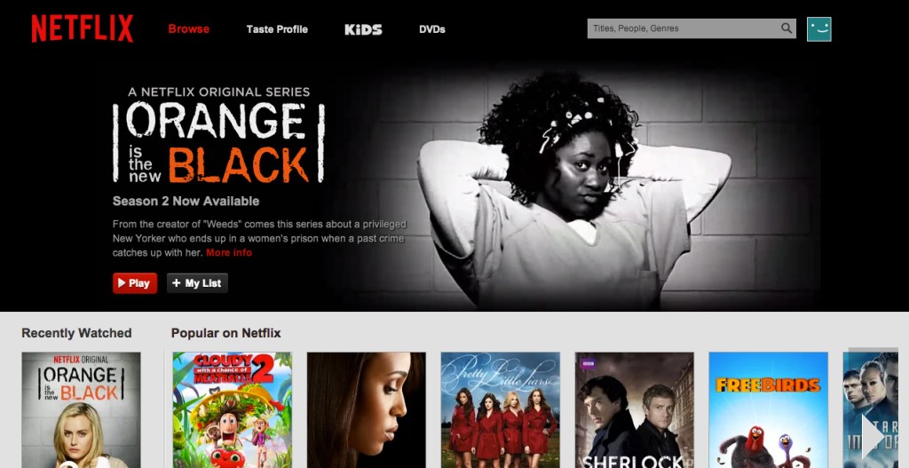 The redesigned Netflix site.