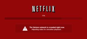 The new in-player notifications Netflix is displaying for Verizon Internet subscribers experiencing streaming quality issues. 