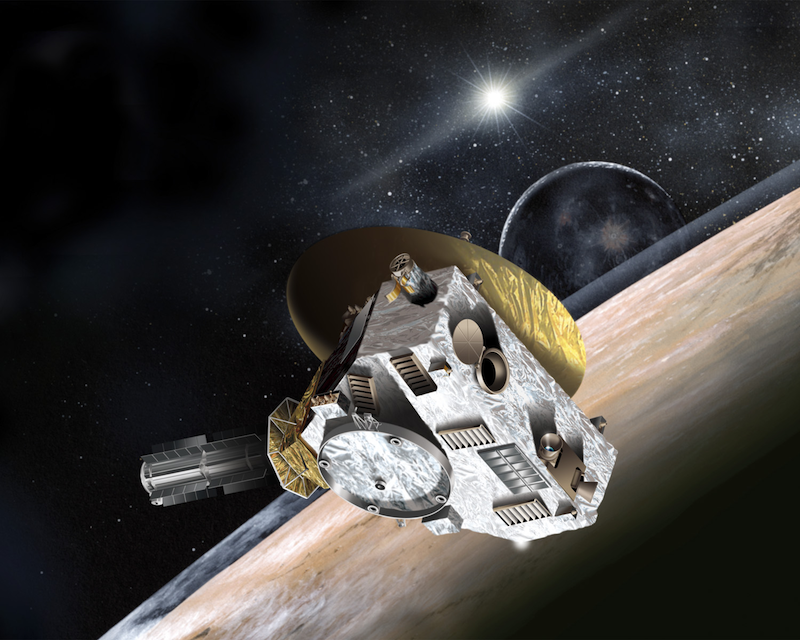 Artist conceptualization of the unsuspecting New Horizons spacecraft