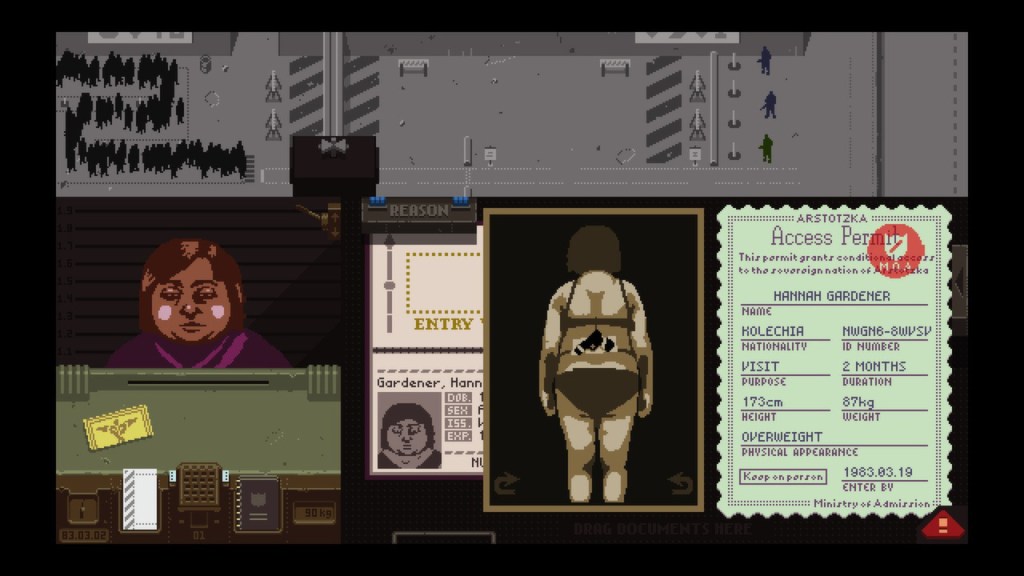 Overseeing another potential immigrant in Papers, Please.