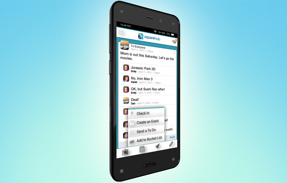 The Squarehub app on Amazon's Fire Phone.