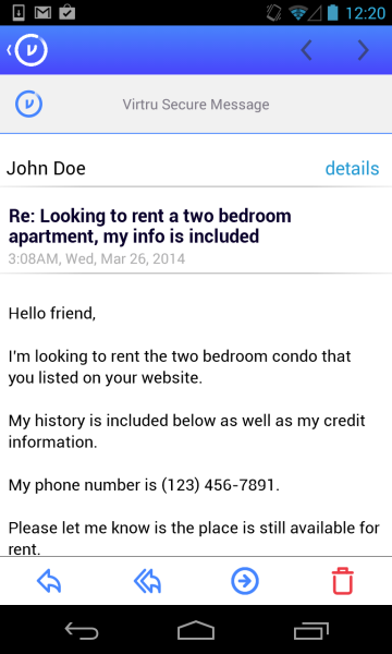 virtru android phone message view