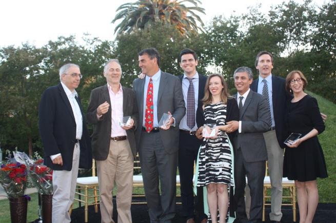 Visionary Awards presenters and winners. Tim Draper has the red tie, flanked on right by his son Billy.