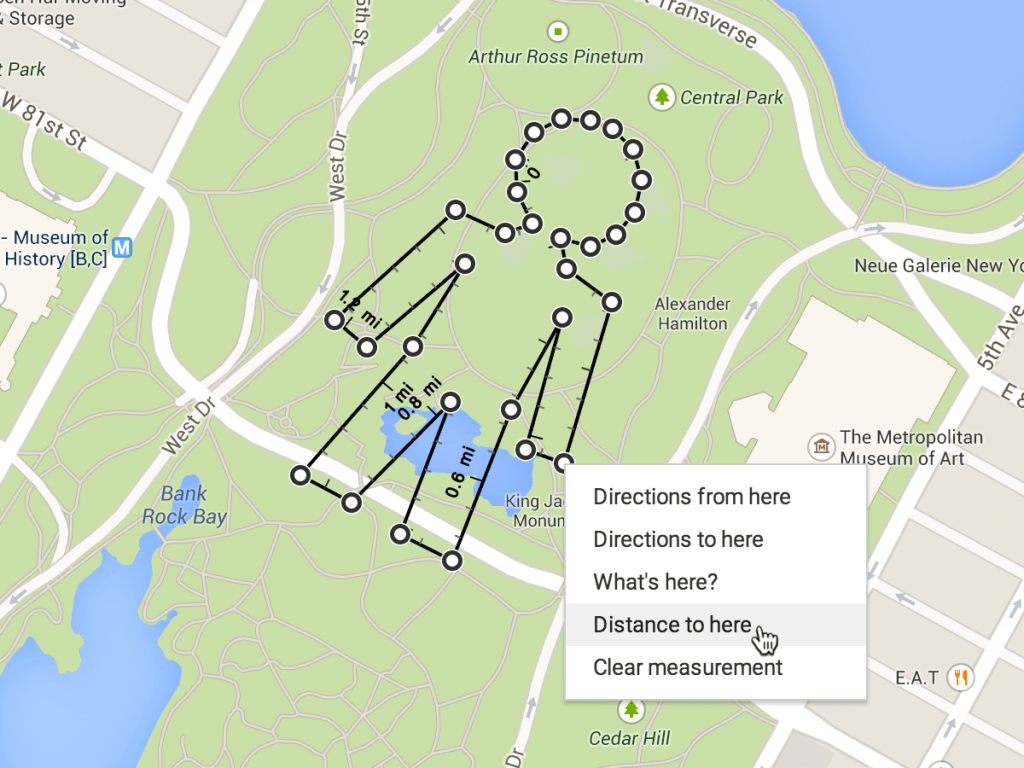 A stick figure-shaped route through Central Park.