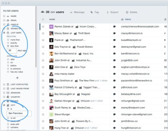 Intercom segmenting interface
