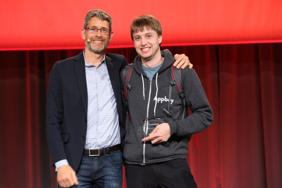 VentureBeat founder and CEO Matt Marshall with Appboy CTO Bill Magnuson