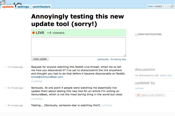 A screenshot of the newly launched Reddit Live reporting tool.