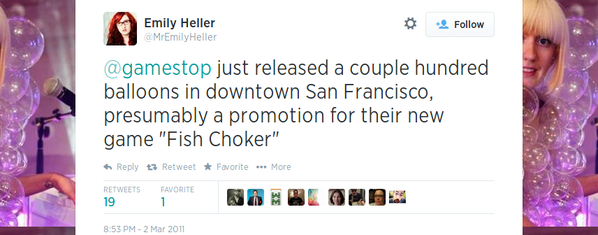 Comedian Emily Heller reacting to the Homefront balloons released in San Francisco.