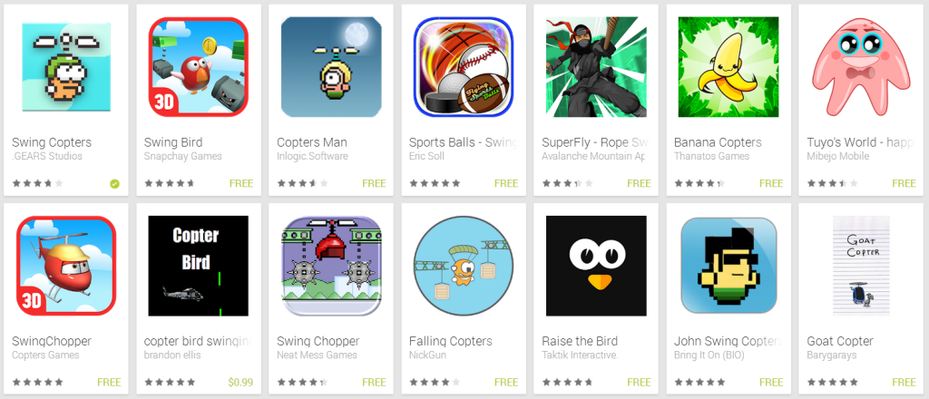 Today's Google Play store only has one Swing Copters.