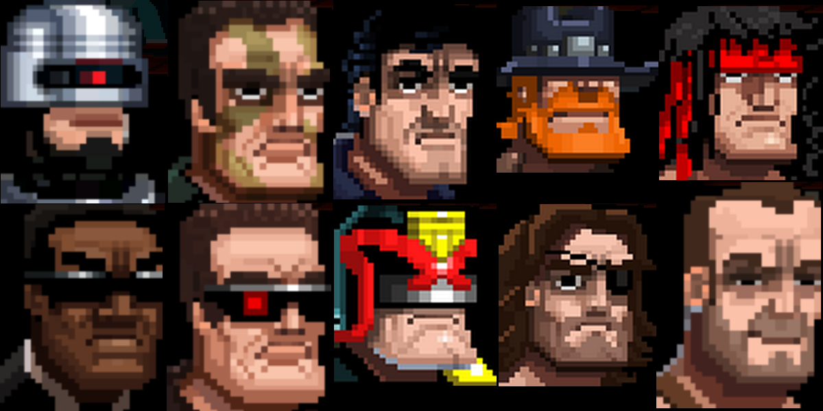 Can you pick out the 10 action heroes from their Broforce mugshots? There's no prize.