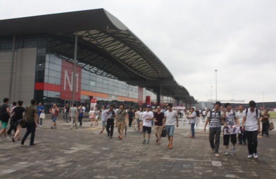 The outside view of one of 10 giant exhibit halls of ChinaJoy.