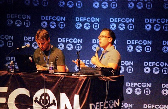 Thomas Kinsey and Dustin Hoffman of Exigent Systems talking at Defcon