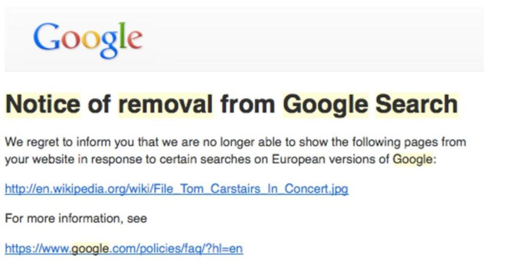 wikipedia removal google link forget