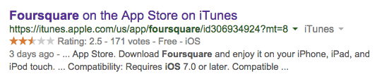 Foursquare App Store Rating Aug 29