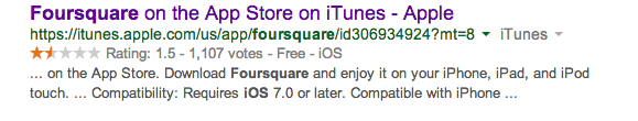 Foursquare's user rating in the App Store prior to the reboot.