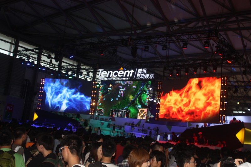 Tencent's booth had no show girls. But its might as the world's largest game company was evident.