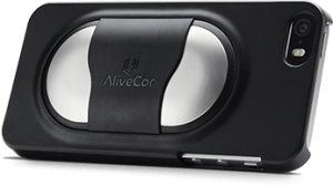 AliveCor's heart monitor nodule attached to an iPhone.
