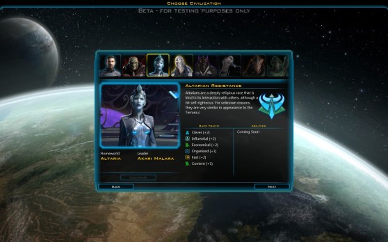Galactic Civlizations III faction choices
