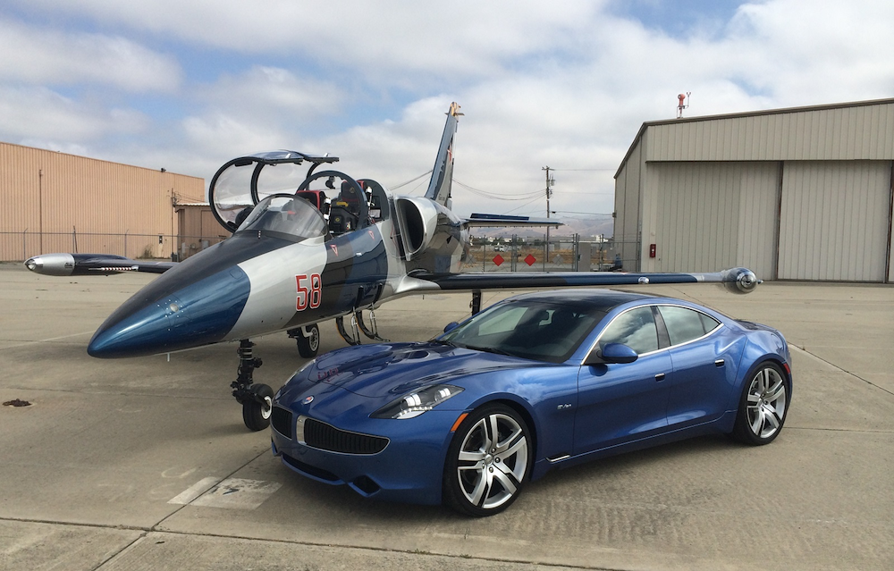 The 2012 Fisker Karma, with a friendly jet.