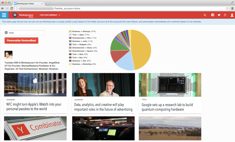 A VentureBeat screen organized by tweets of people the user follows.
