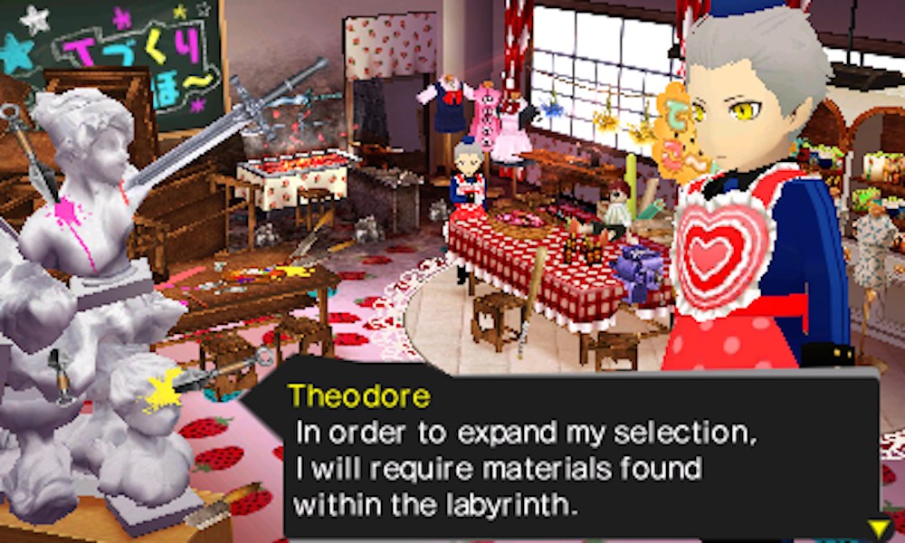 Even Theodore is in Persona Q, sporting a manly heart-shaped apron