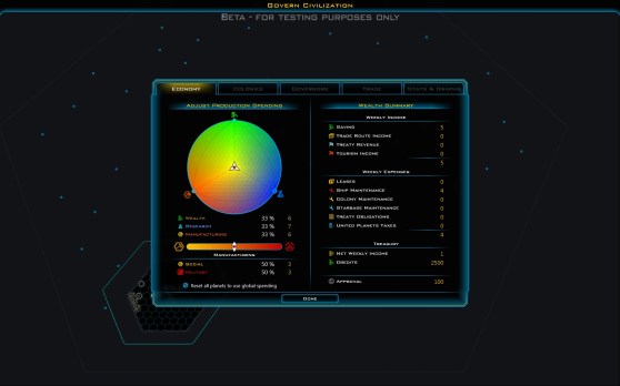 Galactic Civilizations III resources menu